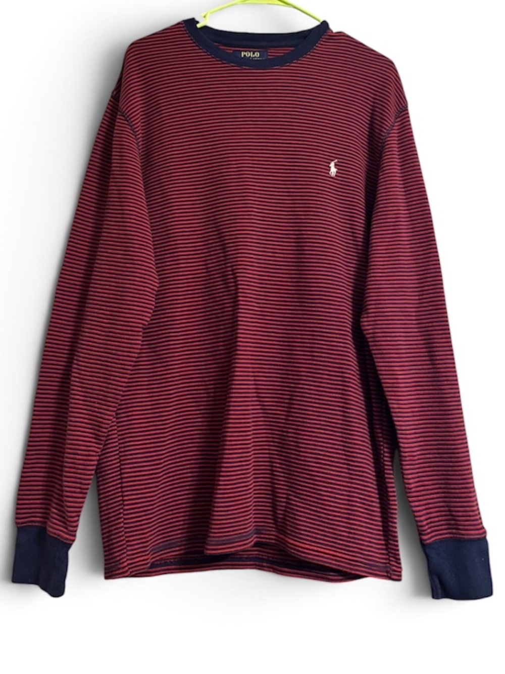 Polo Ralph Lauren Men’s 💯% Cotton Red & Navy Stripes Long Sleeve Shirt Sz-L